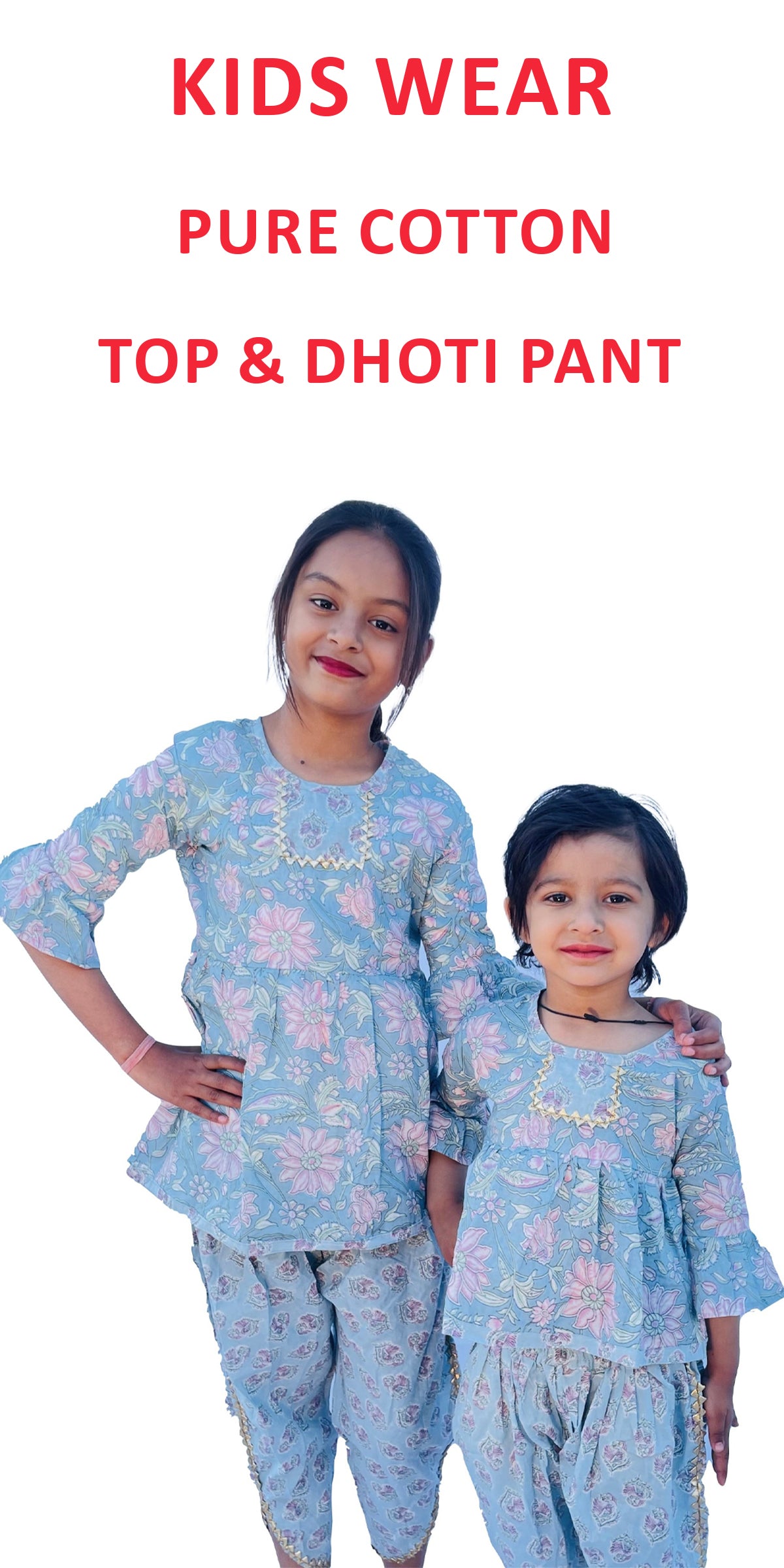 Dhoti Set for Kids, Blue Dress for Kids, Dhoti Dress Kids, Floral Design Matching Top and Bottom, Kids Wear, Indian Kids wear, Rajasthani dress for kids