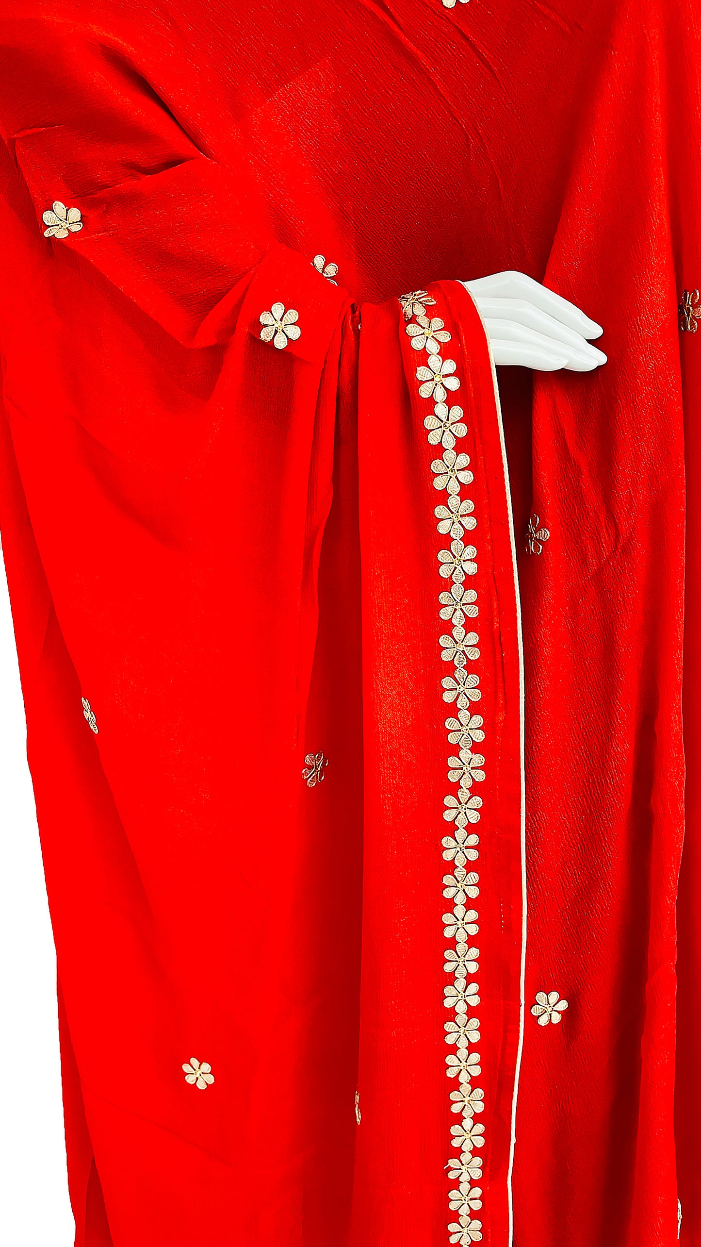 Red Pure Chinon Dupatta with Gota patti Handwork