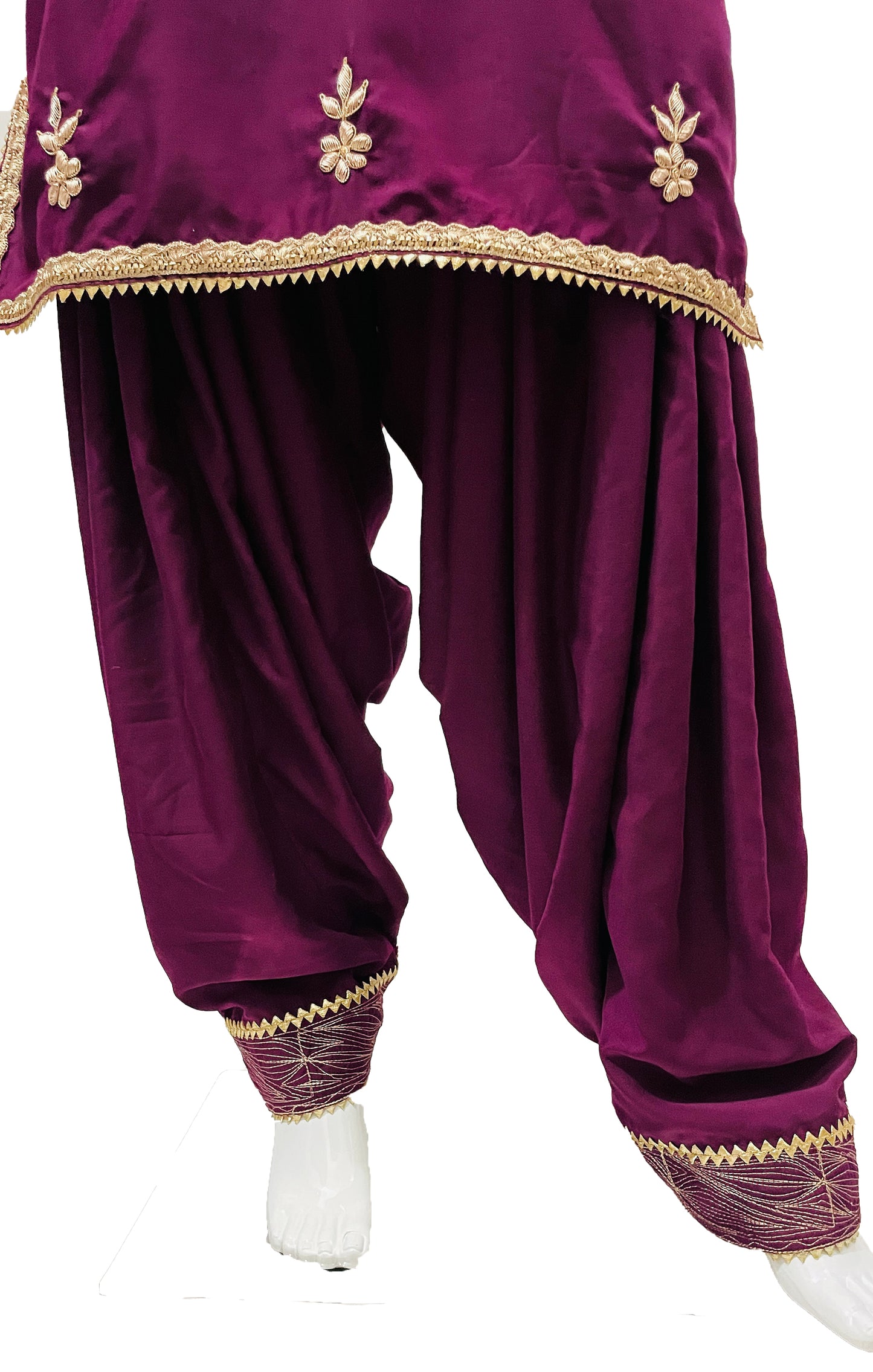 Wine Color Hand embroidered Punjabi Patiala Salwar Suit, Pure Chinon and Muslin Punjabi Suit
