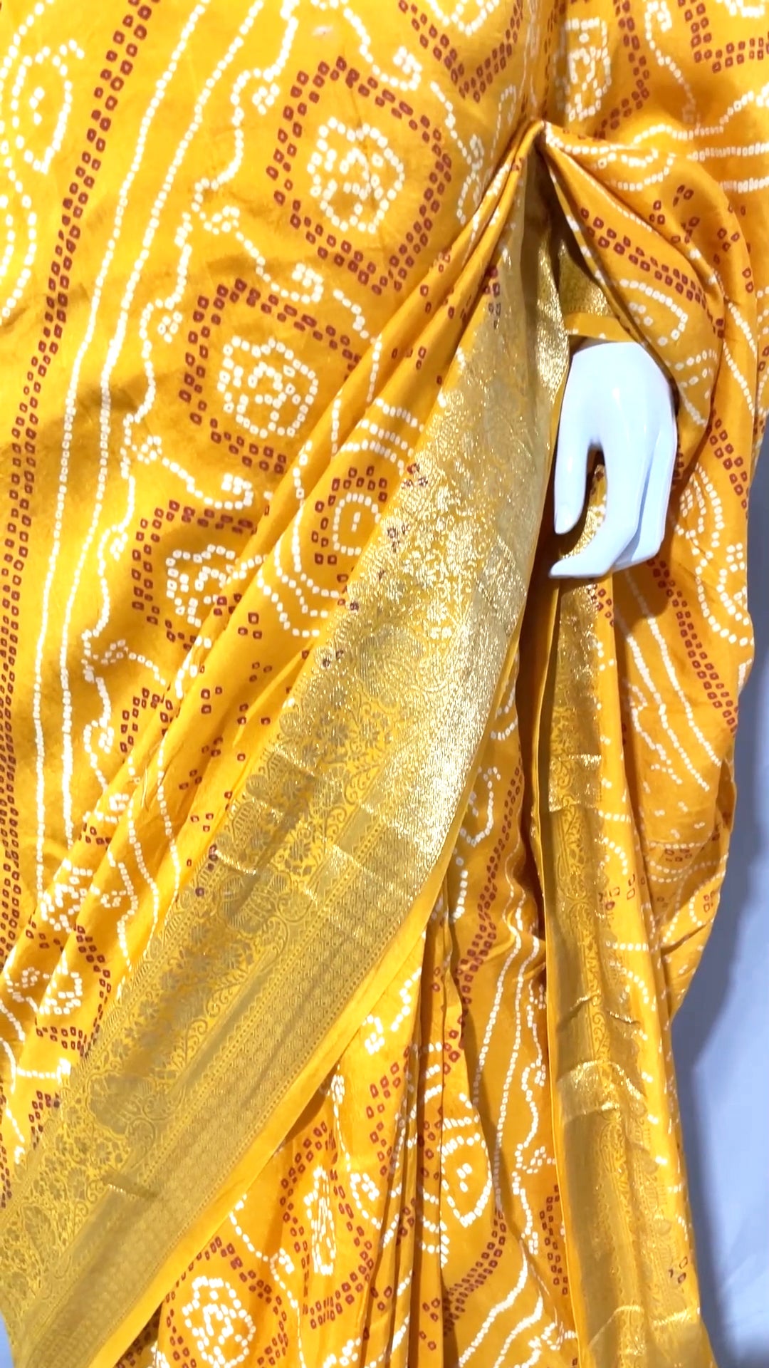 Bright Yellow Bandhani Sari, Bhandej Silk Saree, Jaipuri print Saree