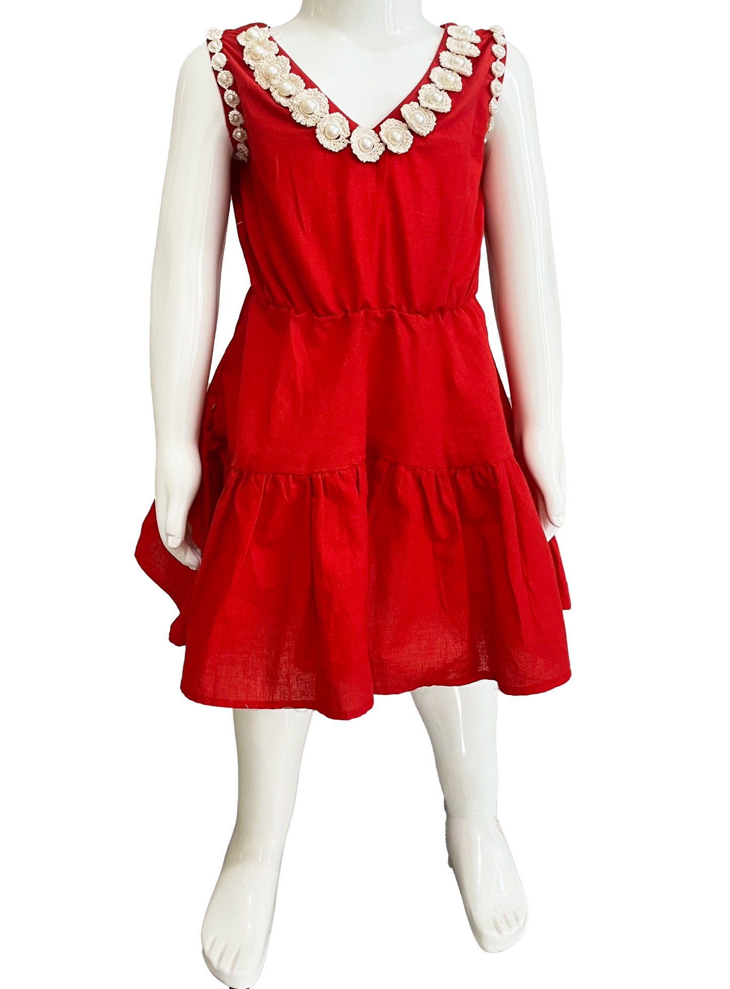 Red Fancy Pure Cotton Dress, Summer Wedding wear for Girls, Grey Frock for Girl Child