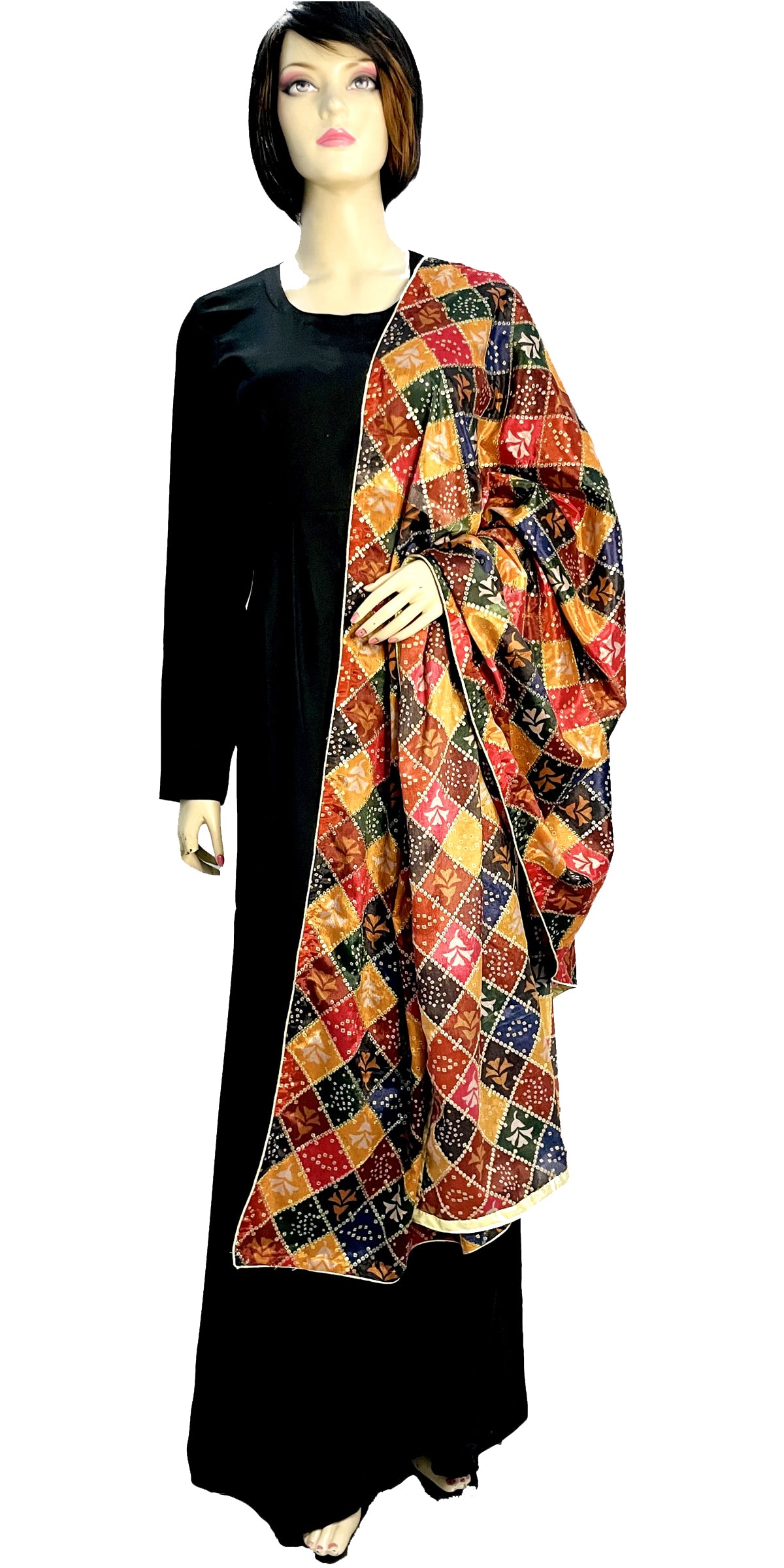Multicolour Sequins Bandhani chinon Chiffon Multicolor Printed Golden pipein Bandhej Dupatta, Partywear, Haldi Mehendi Ceremony, Gift for Her