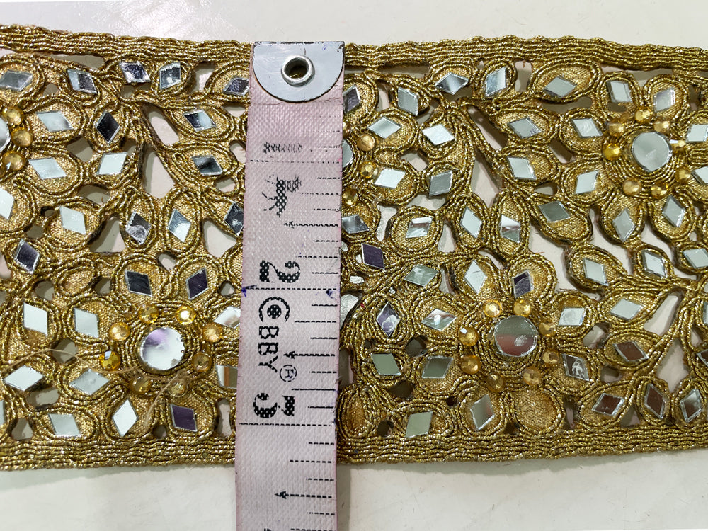 Golden Mirror work border, 3.5 inch broad. Real mirror work