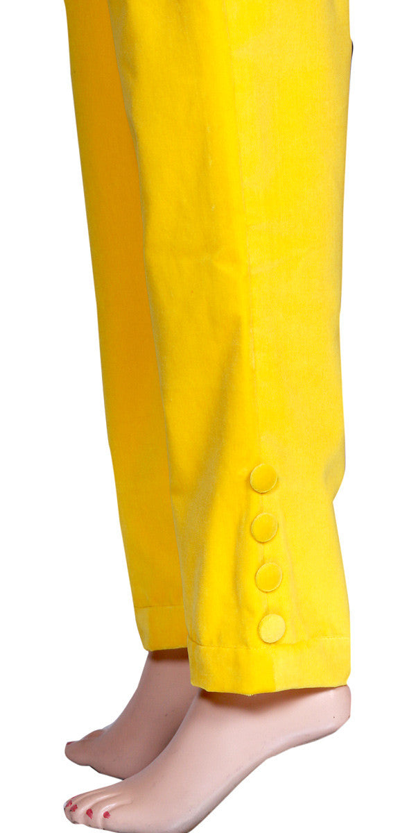 Yellow Velvet Skinny Fit Pants, Skinny Trousers