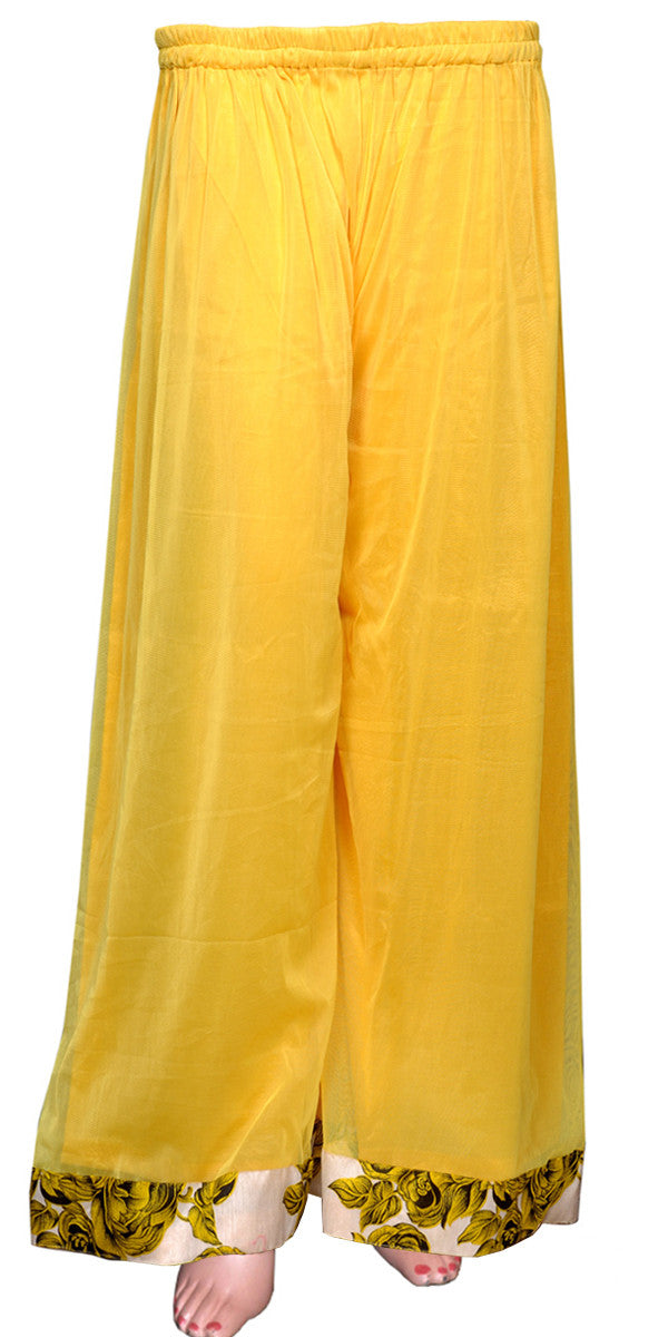Yellow Net Palazzo Pants with Embroidered Hem
