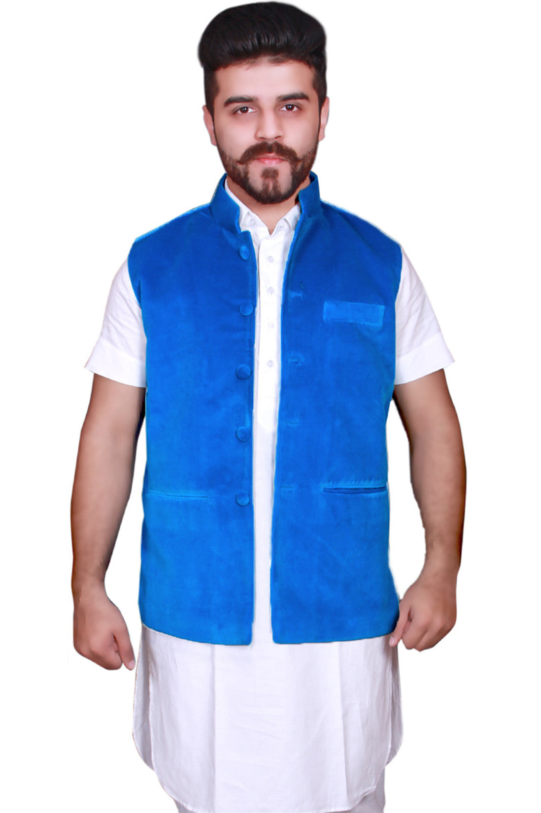 Blue Cotton Velvet Men's Jacket