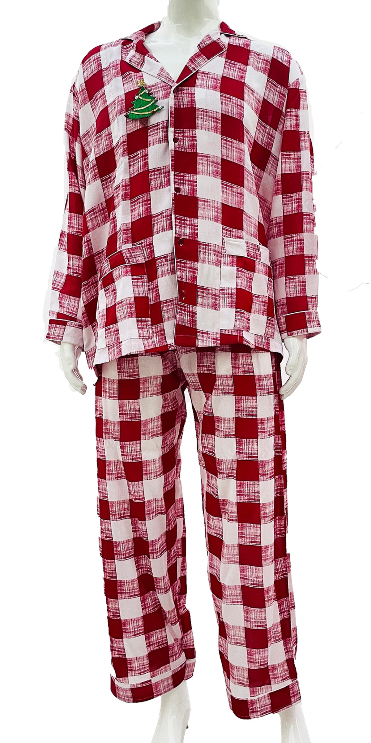 Couple Matching Christmas Pajamas Red Rayon Check print Pjs