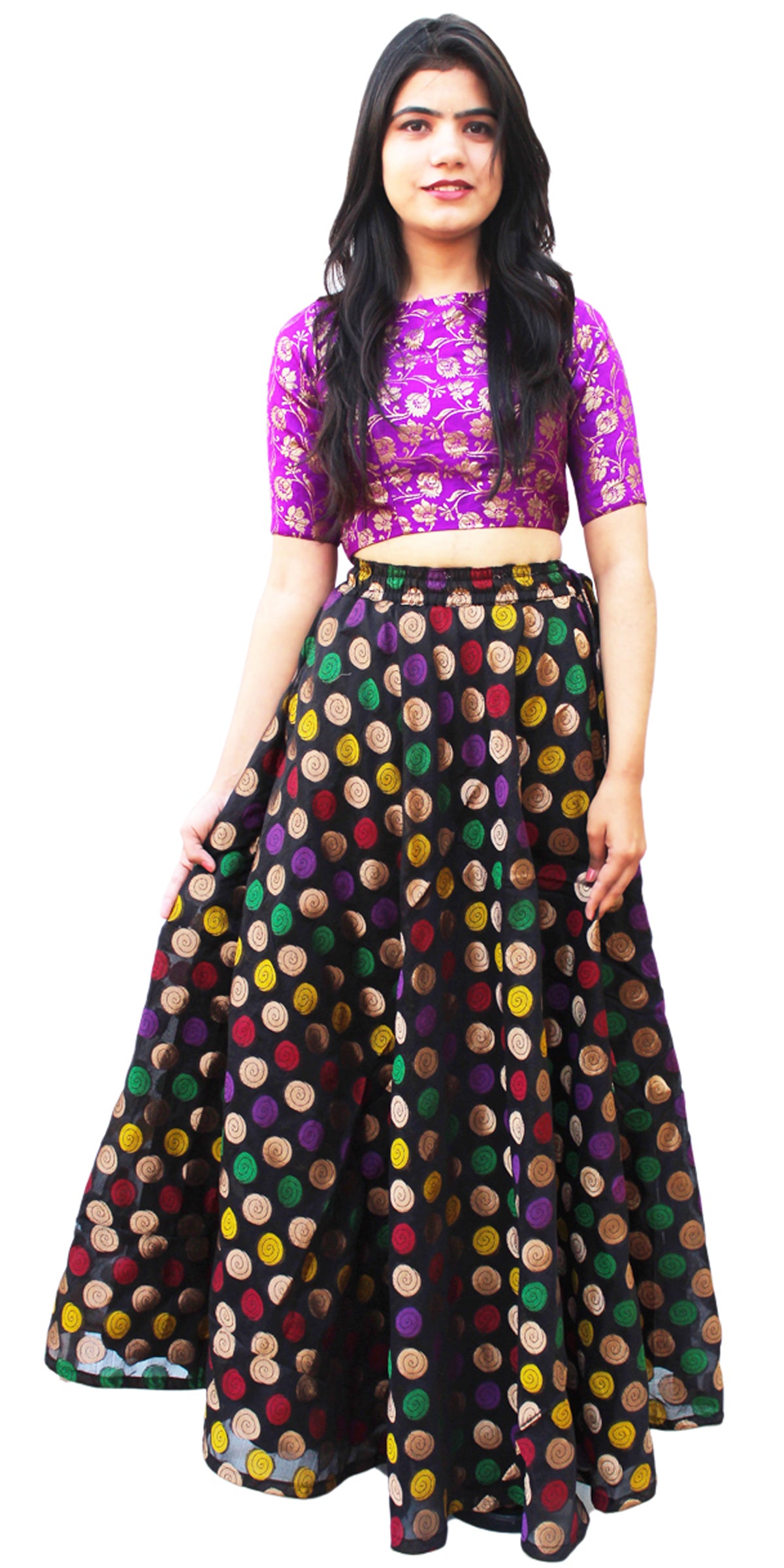 Boho Silk Skirt, Boho Straight Skirt, Black Embroidered Skirt, Multicolor Polka dots skirt, Spiral Design skirt, Dance skirt, Fancy skirt with drawstring, Silk Skirt