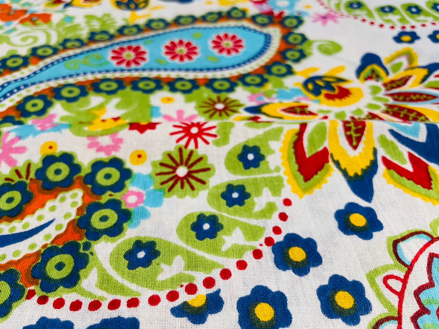 Pure Cotton Cambric Printed Colorful Floral, Garden Pattern on White