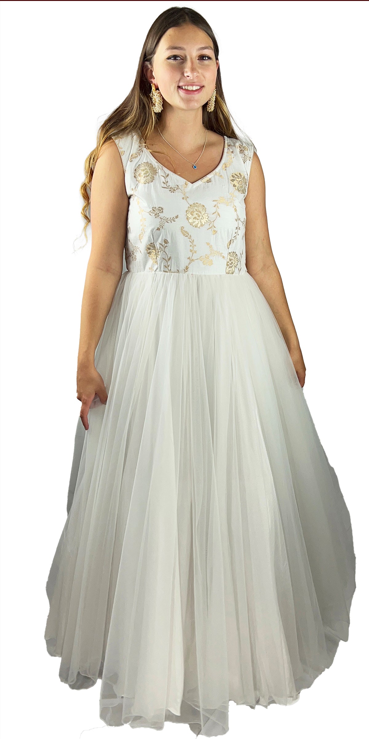 White Net Pure Silk SleevesLess Sweetheart Neck Ball Bridal Gown - 2X