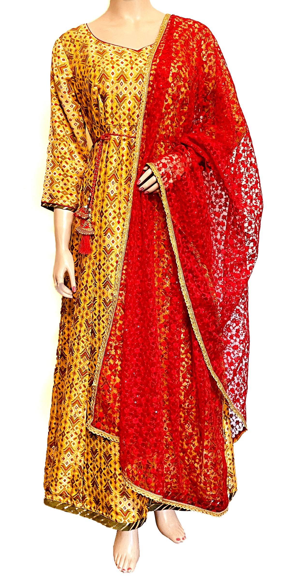 Yellow Long Flared Dola Silk Dress