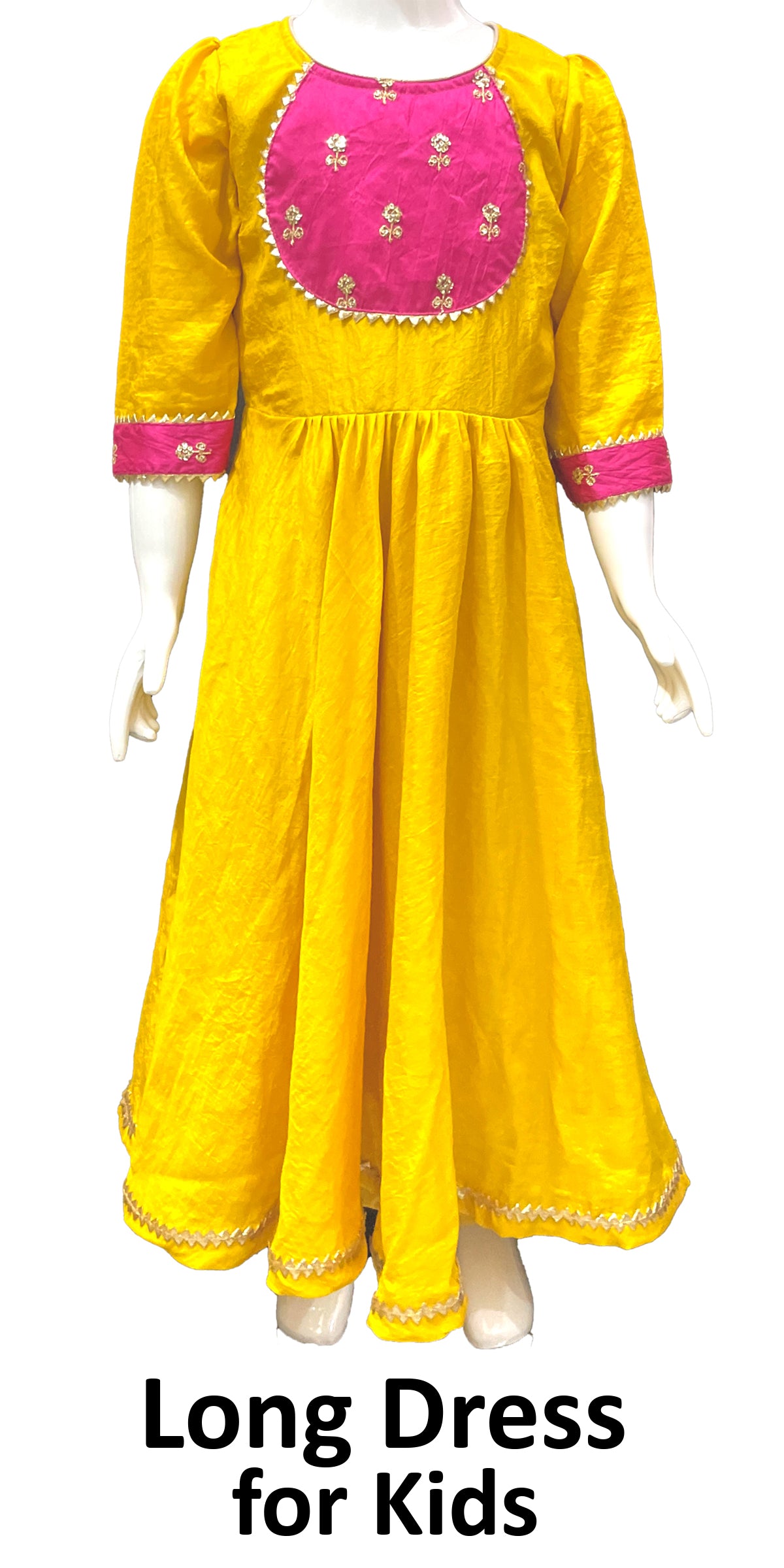 Yellow Pink Rayon Indian Long Dress for Girls CNP Associates LLC Yellow Pink Rayon Indian Long Dress for Girls CNP Associates LLC
