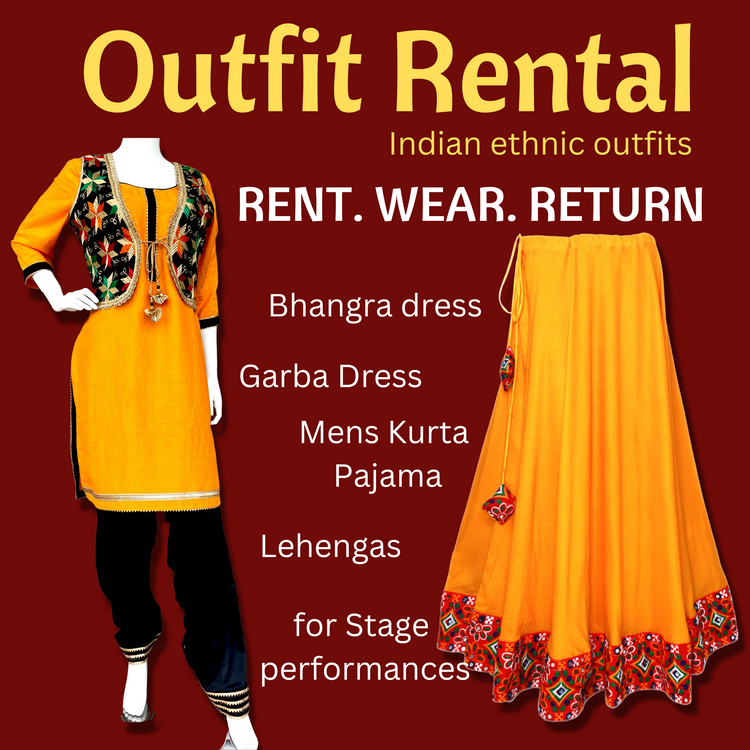Indian Ethnic wear on rent, Rental outfit, Outfit on rent, rent an attire, clothes on rent, Costume on rent, Lehenga on rent, Wedding wear on rent, Garba dress on rent, Bhangra dress in rent, Indian dress on rent