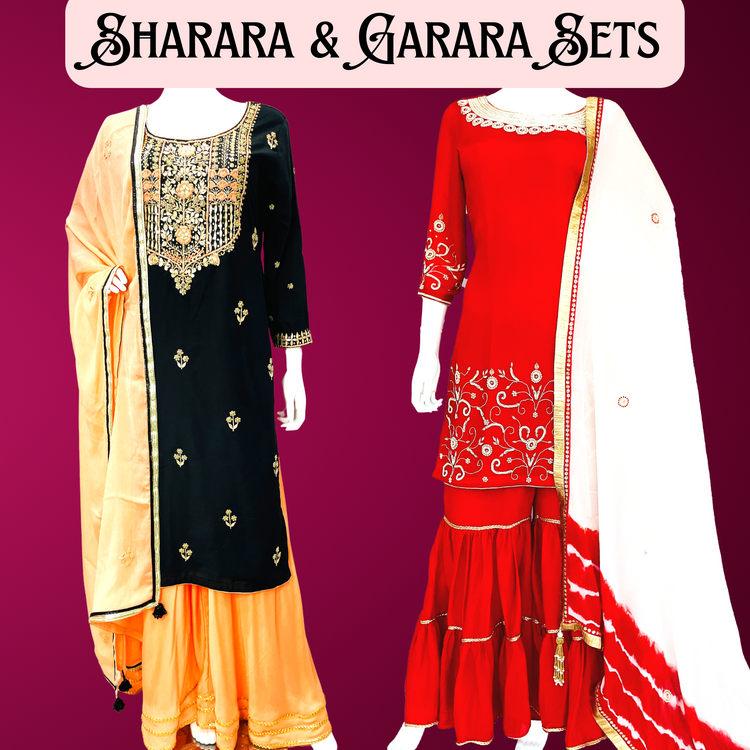 Sharara Garara Suits Sets With Dupatta Long Indian Dress Kurta , with Kurta With dupatta, Pakistani Dress, Arabic dress