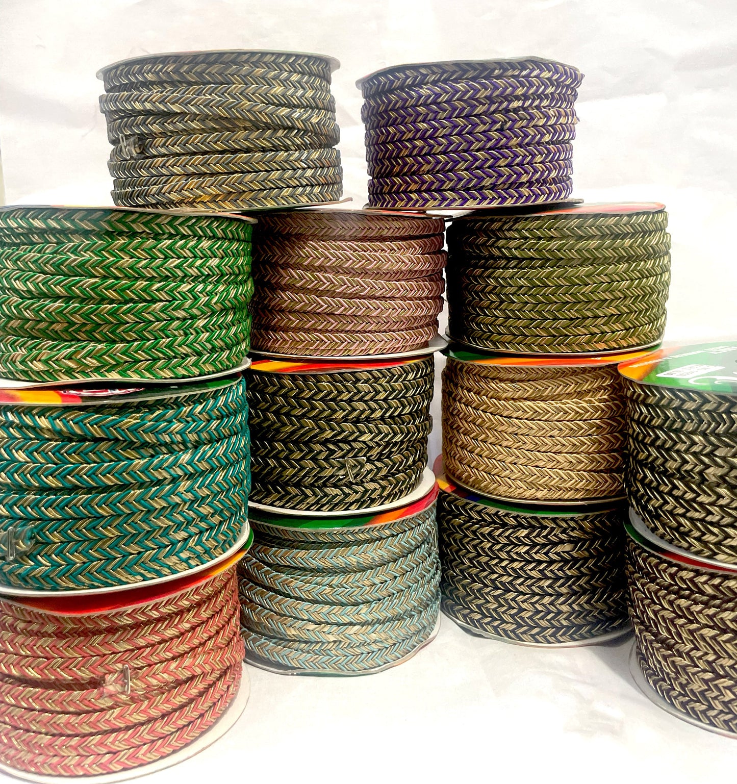 Golden Braid Border, Green And Golden,  Laces for Dress, Home Décor, Shoe, Bags, Hats, DIY, Handmade, 0.2 inch Broad