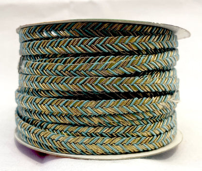 Golden Braid Border, Cyan And Golden,  Laces for Dress, Home Décor, Shoe, Bags, Hats, DIY, Handmade, 0.2 inch Broad