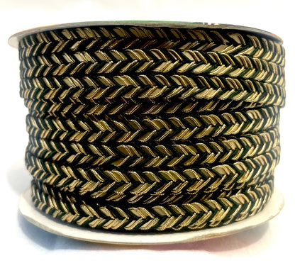 Golden Braid Border, Green And Golden,  Laces for Dress, Home Décor, Shoe, Bags, Hats, DIY, Handmade, 0.2 inch Broad