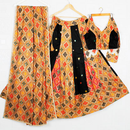 Black and Beige Gujarati Chaniya Choli/Lehenga Dress with Multicolor Patterns Wedding Festival Gujarati Embroidery Border Indian Fashion