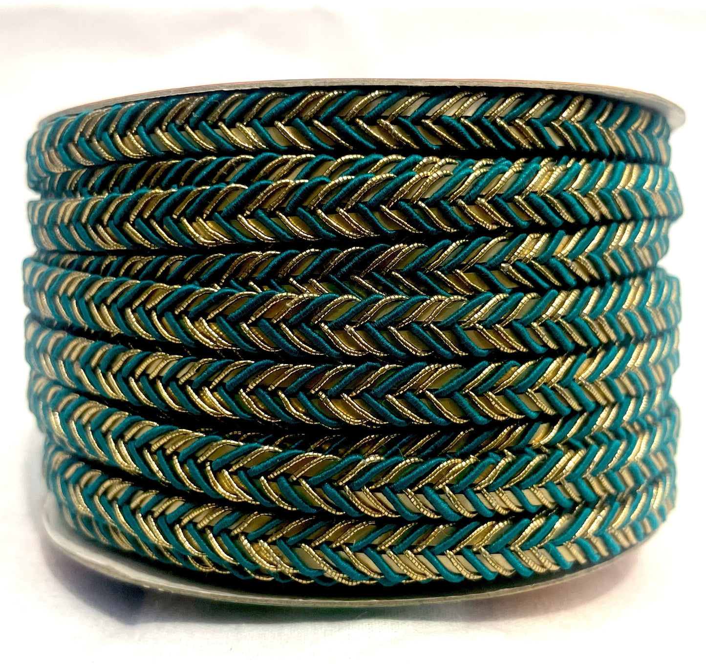 Golden Braid Border, Dark Green And Golden,  Laces for Dress, Home Décor, Shoe, Bags, Hats, DIY, Handmade, 0.2 inch Broad