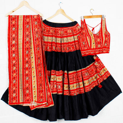 Black Red and Beige Gujarati Chaniya Choli/Lehenga Dress, Multicolor Lehenga, patterns and embroidery, Dandiya Dress, Navaratri Pooja