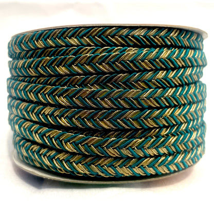 Golden Braid Border, Teal And Golden,  Laces for Dress, Home Décor, Shoe, Bags, Hats, DIY, Handmade, 0.2 inch Broad