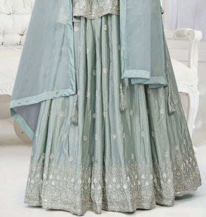 Gray Lehenga with long Blouse, Light grey Long Indian Skirt, Sequins work, Partywear, wedding wear, Bridesmaid dress, Pastel Color Lehenga