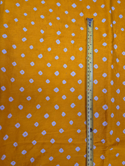 Pure Cotton Bandhani Fabric by the Yard | Hand Tie Dye Fabric | Indian Cotton Fabric for Sewing, Dresses & Crafts, Golden Yellow, Pink