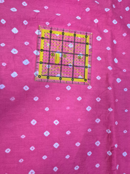 Pure Cotton Bandhani Fabric by the Yard | Hand Tie Dye Fabric | Indian Cotton Fabric for Sewing, Dresses & Crafts, Golden Yellow, Pink