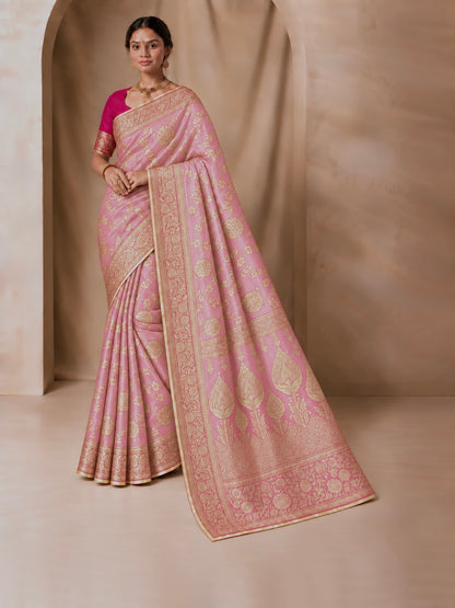 PURE DOLA SILK SAREE | BANARASI ZARI JACQUARD WORK | READY TO WEAR | STITCHED BLOUSE | FESTIVE & WEDDING SAREE