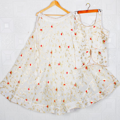 White and red Floral Gujarati Chaniya Choli/Lehenga Dress, Lehenga, embroidery, Dandiya Dress, Navaratri Pooja, With Embroidery