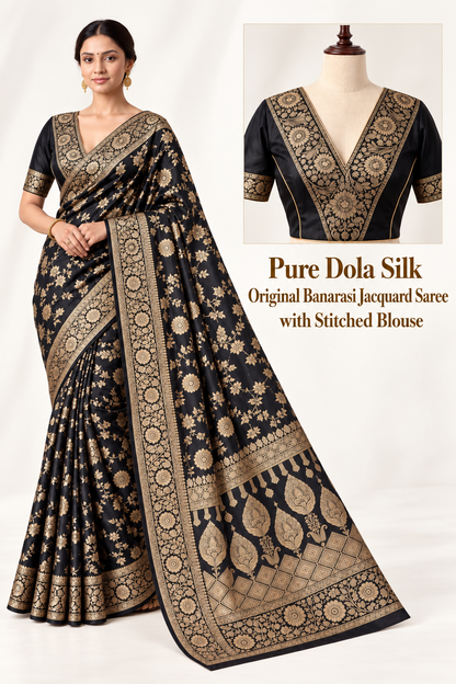 Navratri Dola Silk Saree with Gold ZariWork,Traditional Border & Pallu, Nine Festive Colors | Traditional Indian Saree| Blouse Included
