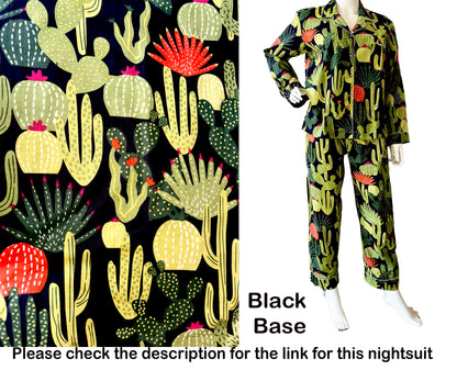 Black Pure Cotton Cambric Printed Fabrics, Colorful Cactus Print, Floral