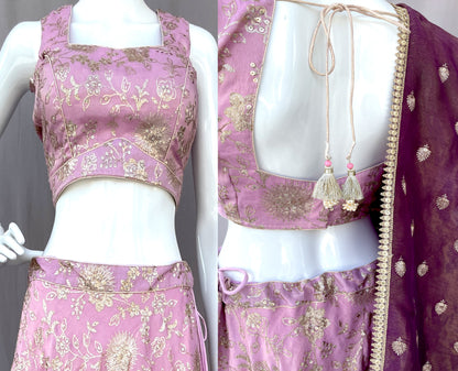 Lavender Golden Embroidered Lahenga