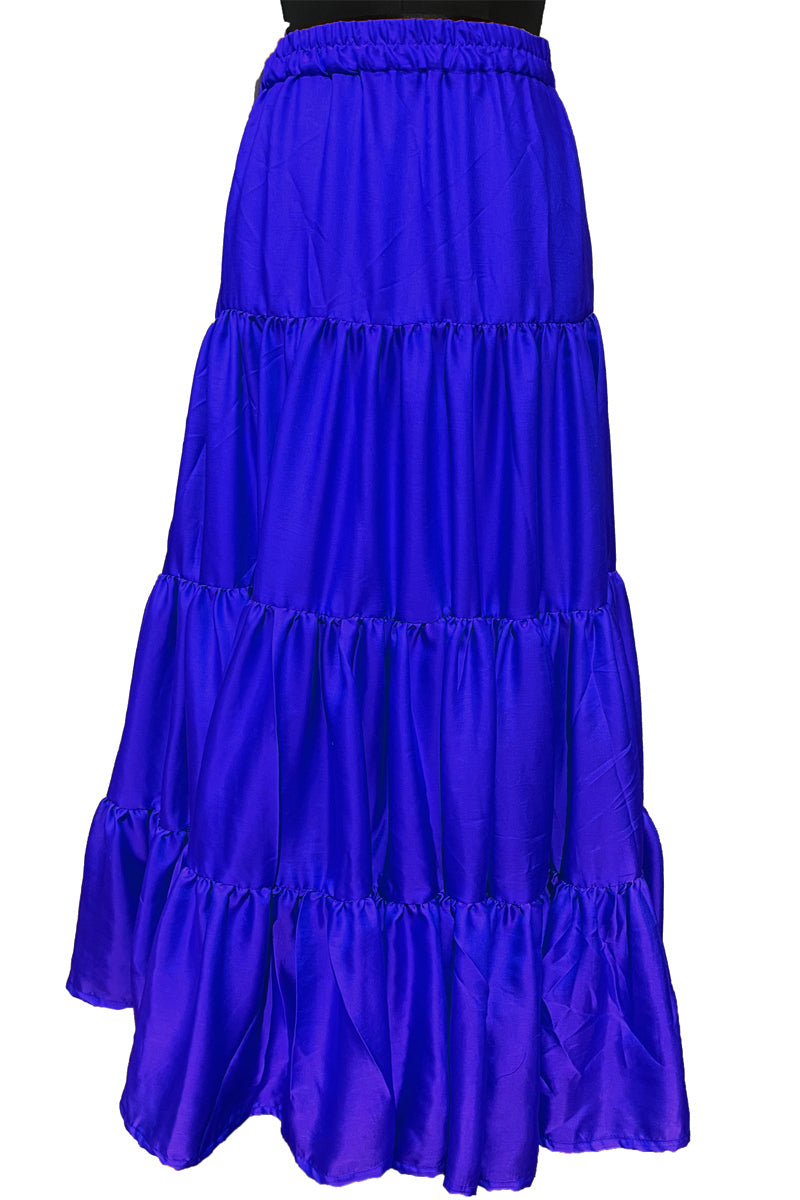 Bright Dark Blue Color Skirt, Flared Layer Skirt, Pride Month Skirt. Rainbow flag skirt. Soft Silk Skirt, Elastic Skirt