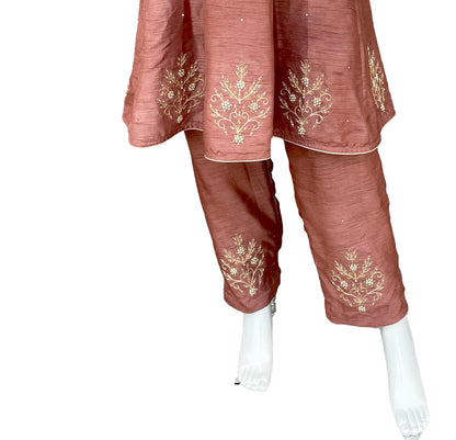 Pure Dola Silk Anarkali Pant Suit, Hand Embroidered with zari and Dabka Work