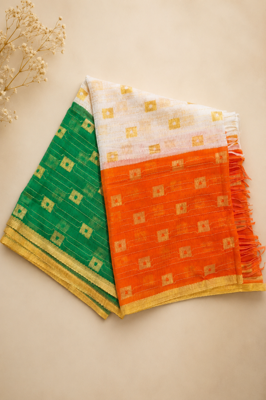 Tricolor Chanderi Dupatta | Woven Gold Motifs, Lightweight Stole