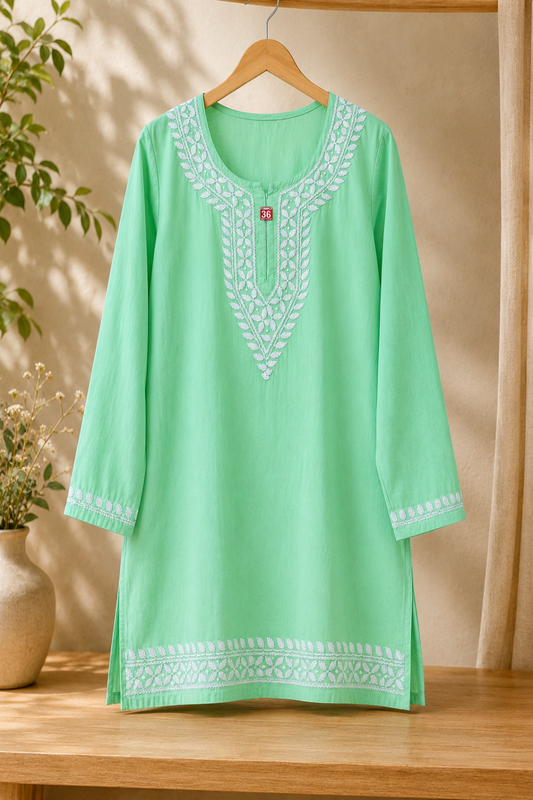 Women's Rayon Embroidered Kurti | Short Lucknowi Style Kurta | 30 Inch Tunic Top | Casual Ethnic Indian Top | Summer Kurti MS