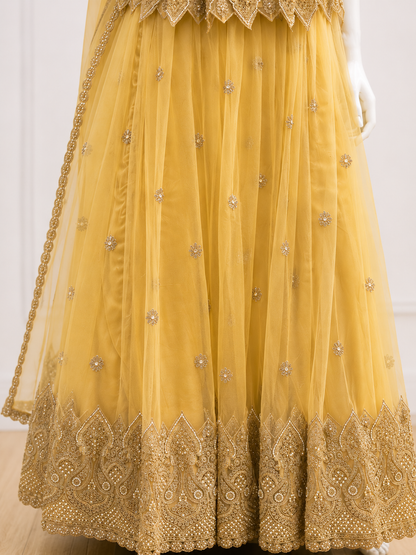 Designer Gold Net Lehenga with Set with Dupatta