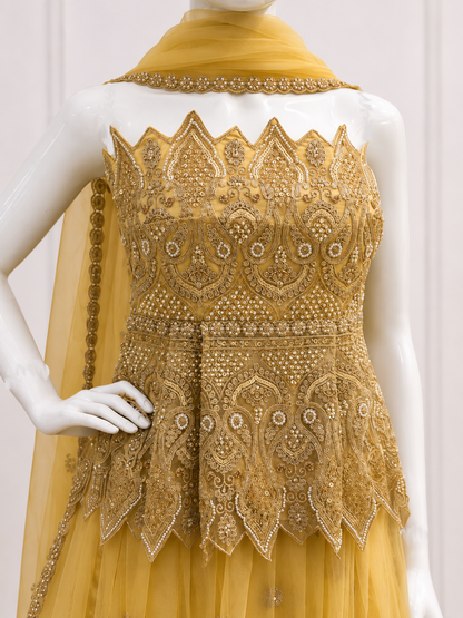 Designer Gold Net Lehenga with Set with Dupatta