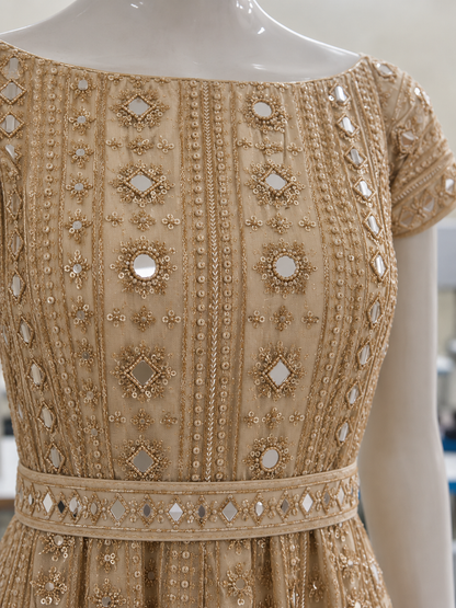 Luxury Champagne Gold Embroidered Evening Gown