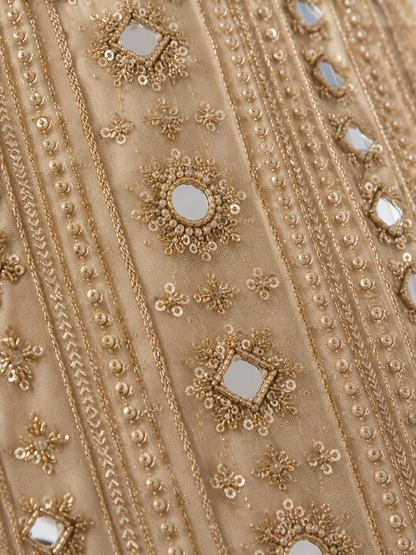 Luxury Champagne Gold Embroidered Evening Gown