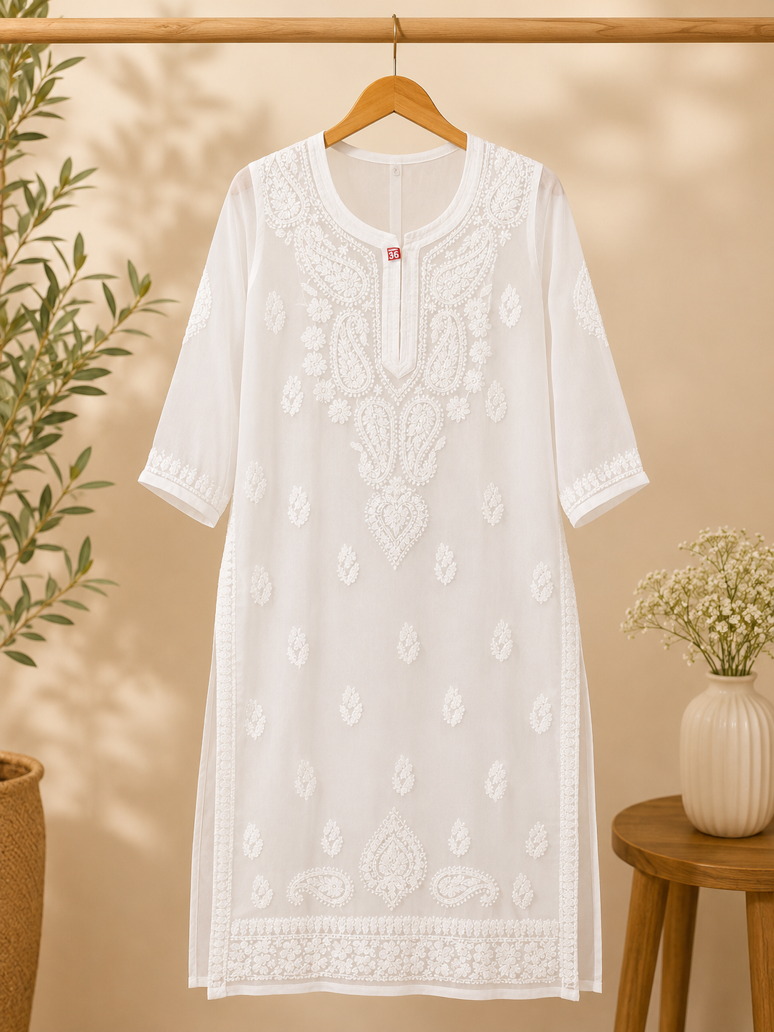 Georgette Chikankari Kurti | Lucknowi Embroidered Indian Ethnic Wear for Women MS