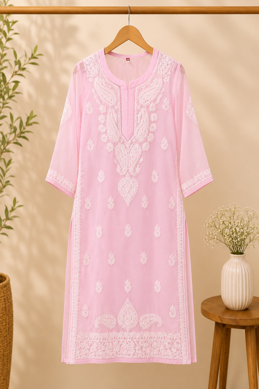 Georgette Chikankari Kurti | Lucknowi Embroidered Indian Ethnic Wear for Women MS