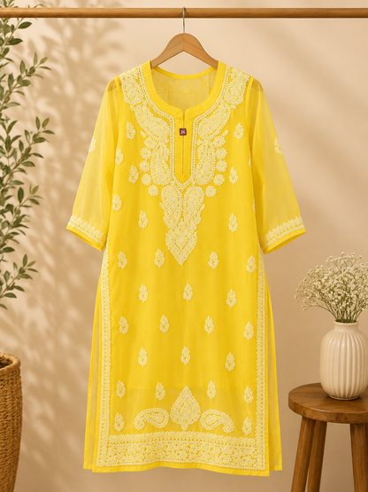 Georgette Chikankari Kurti | Lucknowi Embroidered Indian Ethnic Wear for Women MS