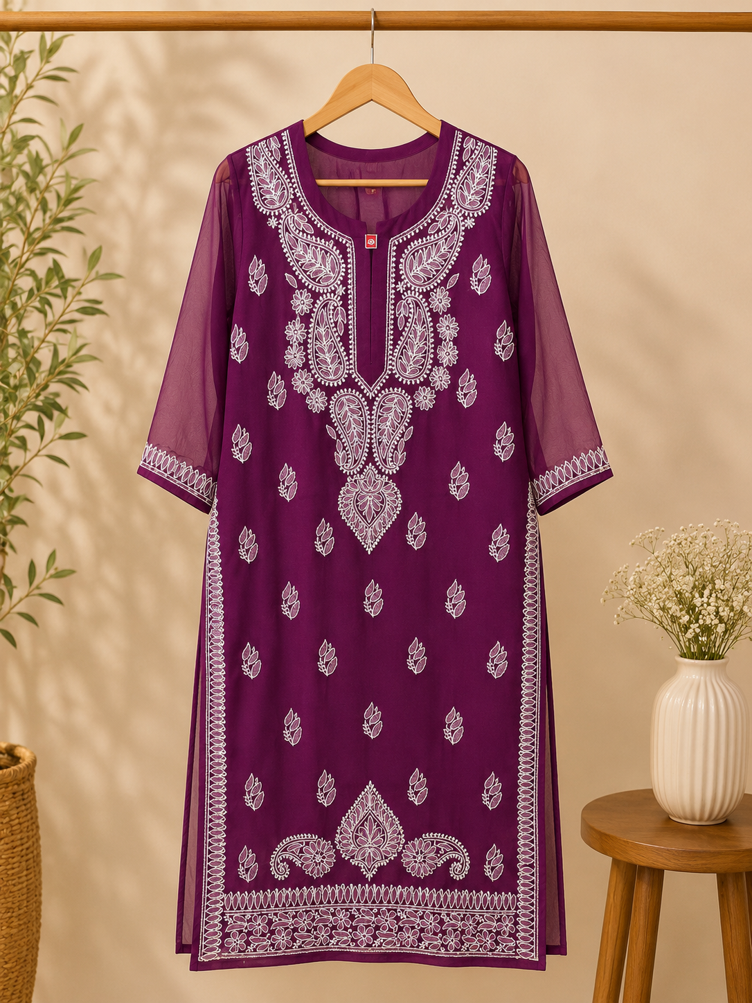 Georgette Chikankari Kurti | Lucknowi Embroidered Indian Ethnic Wear for Women MS