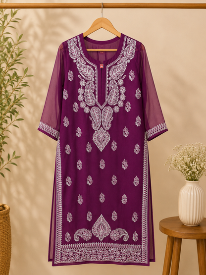 Georgette Chikankari Kurti | Lucknowi Embroidered Indian Ethnic Wear for Women MS