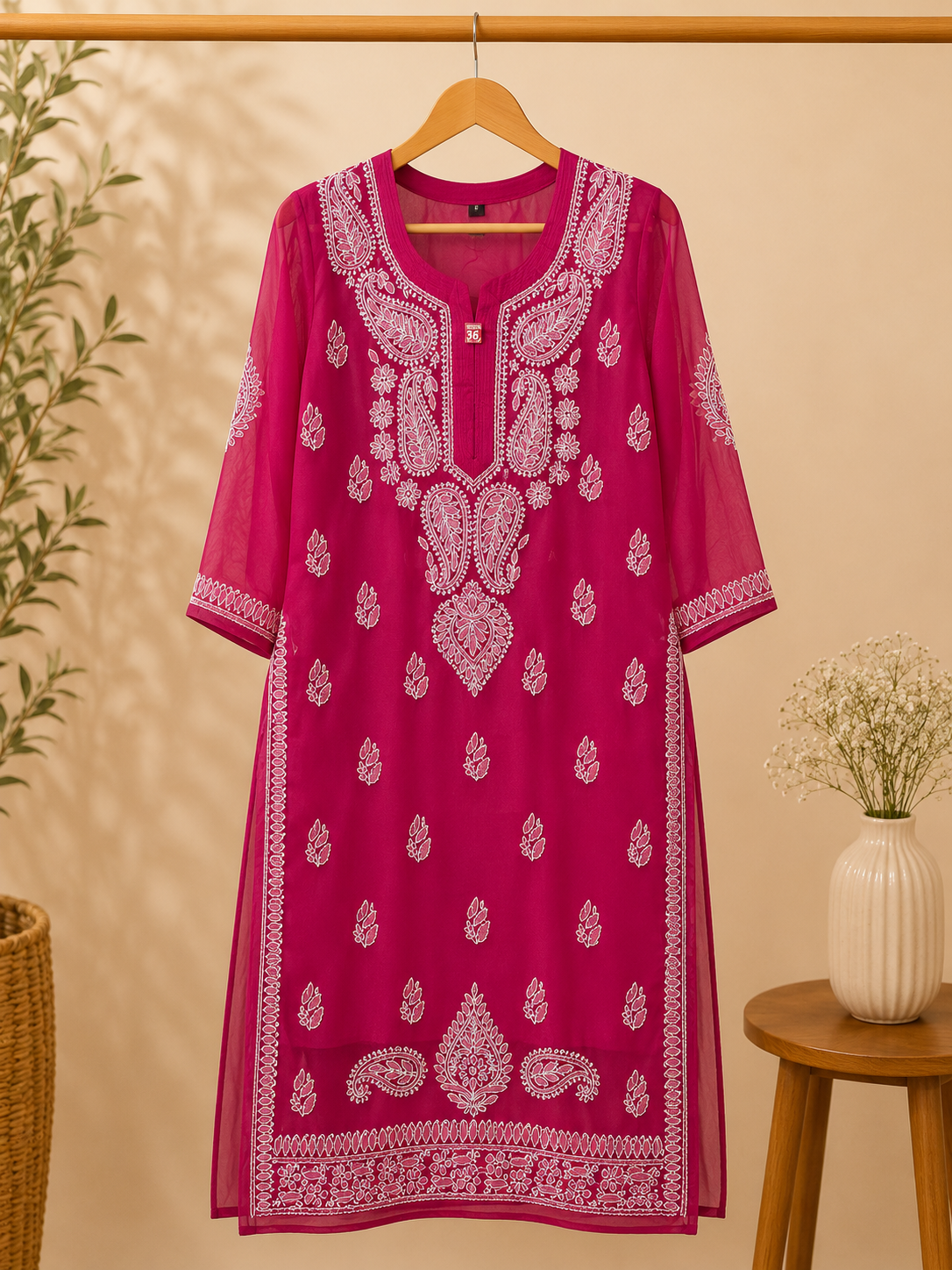 Georgette Chikankari Kurti | Lucknowi Embroidered Indian Ethnic Wear for Women MS