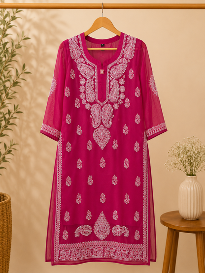 Georgette Chikankari Kurti | Lucknowi Embroidered Indian Ethnic Wear for Women MS