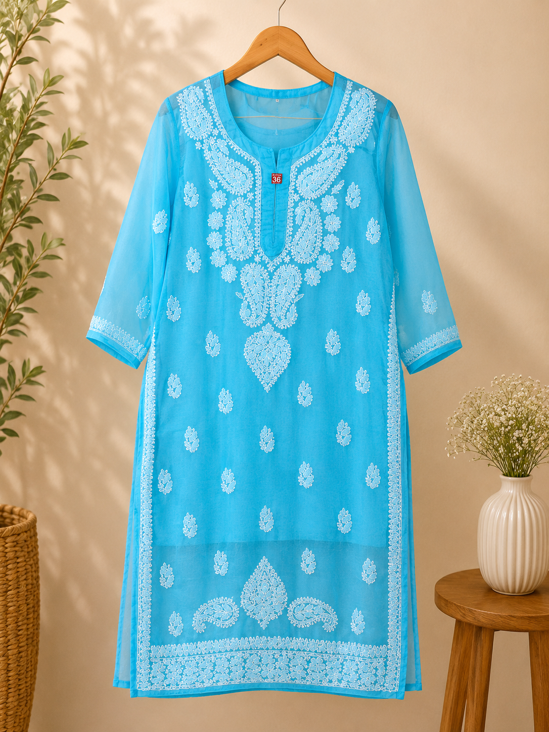 Georgette Chikankari Kurti | Lucknowi Embroidered Indian Ethnic Wear for Women MS