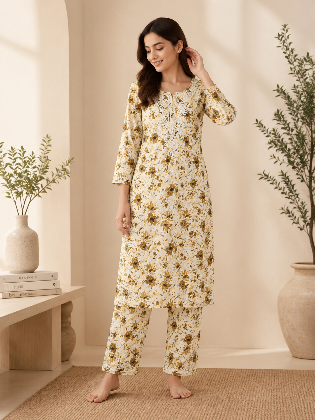 Women's Mul Mul Cotton Floral Printed Kurta Pant Set, Soft Breathable 2 Piece Co-Ord Set, Cotton Co-ord Sets, Lounge Wear, Daily Wear, Night Wear MS